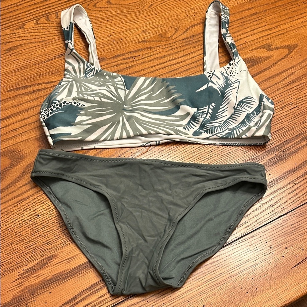 Aerie Green and Cream Leaf Print Bikini